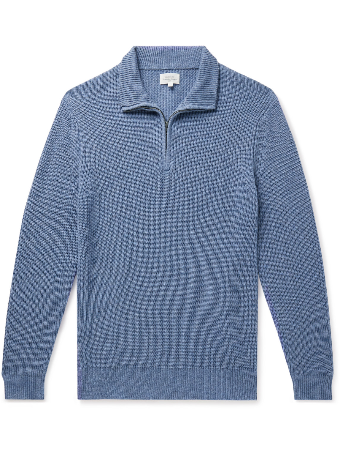 Hartford Slim-fit Ribbed Wool And Cashmere-blend Half-zip Jumper In Blue