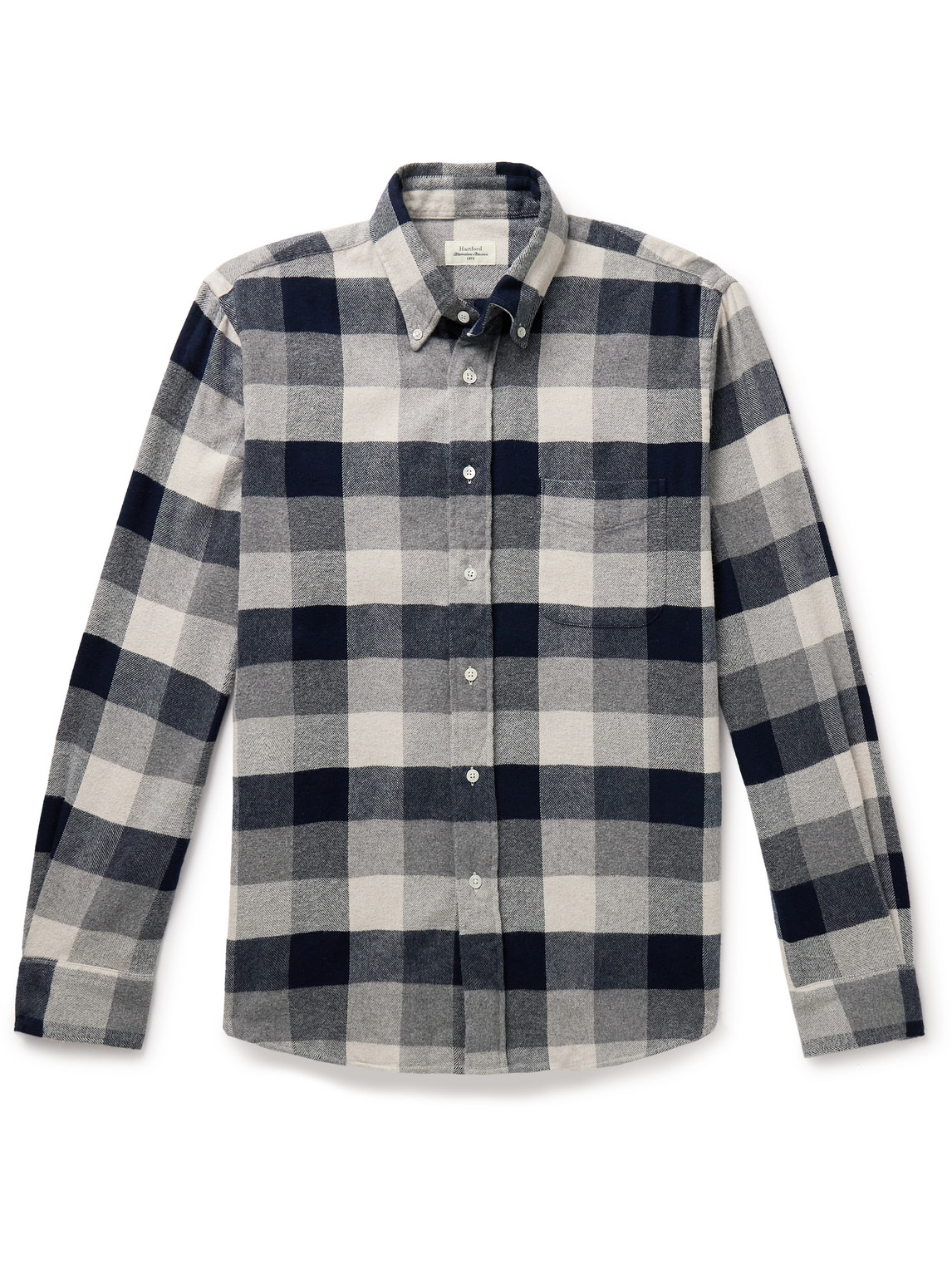 Shop Hartford Pitt Button-down Collar Checked Cotton-flannel Shirt In Blue