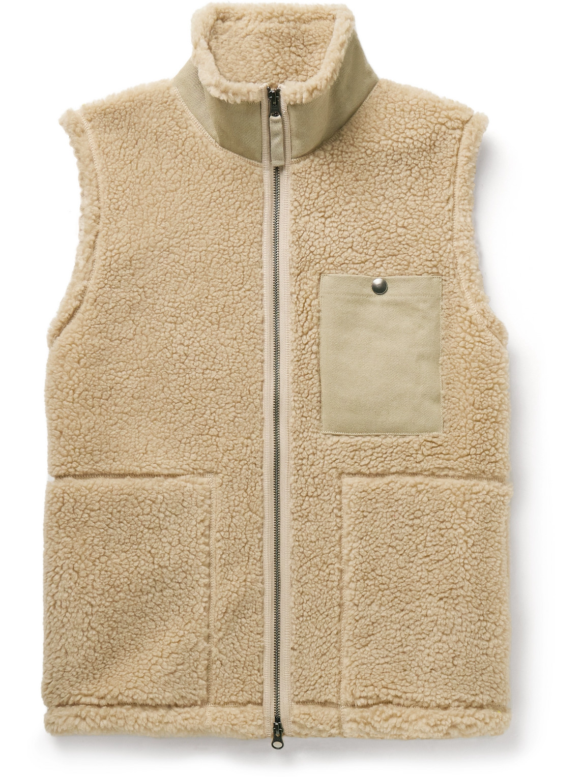 Hartford - Twill Trimmed Fleece Gilet - Men - Neutrals - XXL