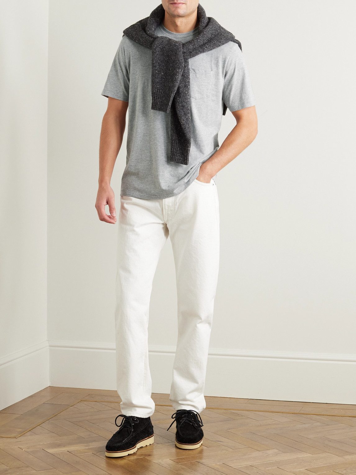 Shop Hartford Pocket Garment-dyed Cotton-jersey T-shirt In Gray