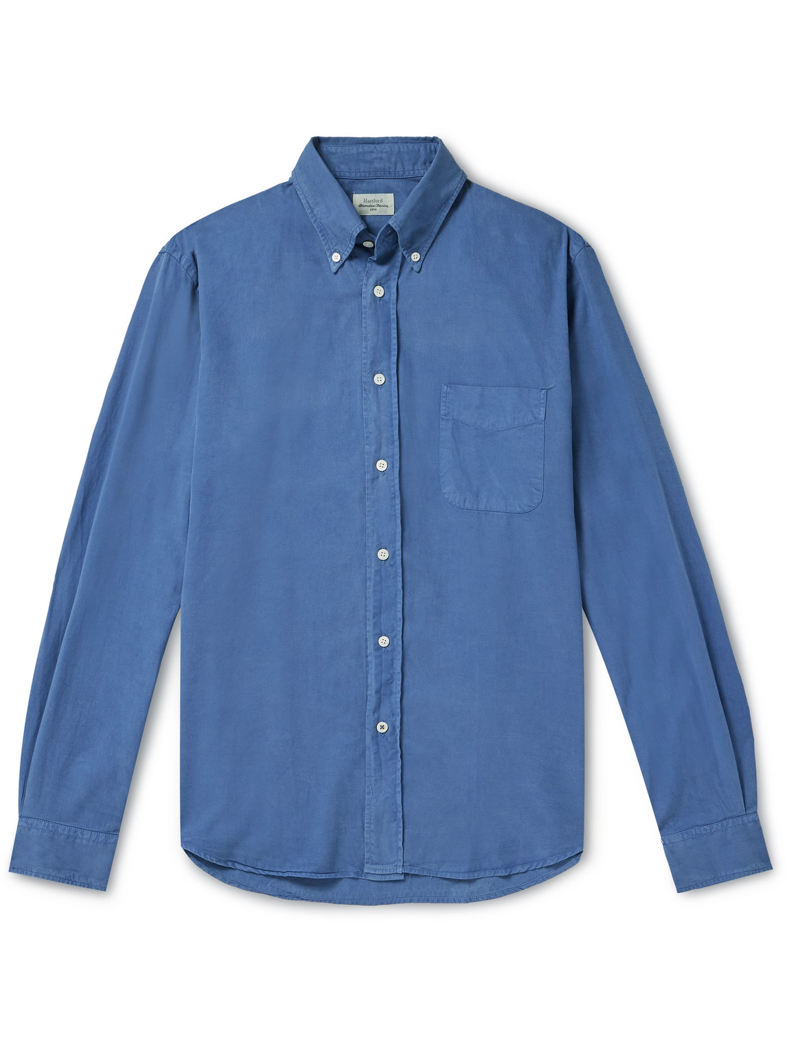 Hartford Pitt Pat Button-down Collar Tencel™ Lyocell, Cotton And Linen-blend Twill Shirt In Blue