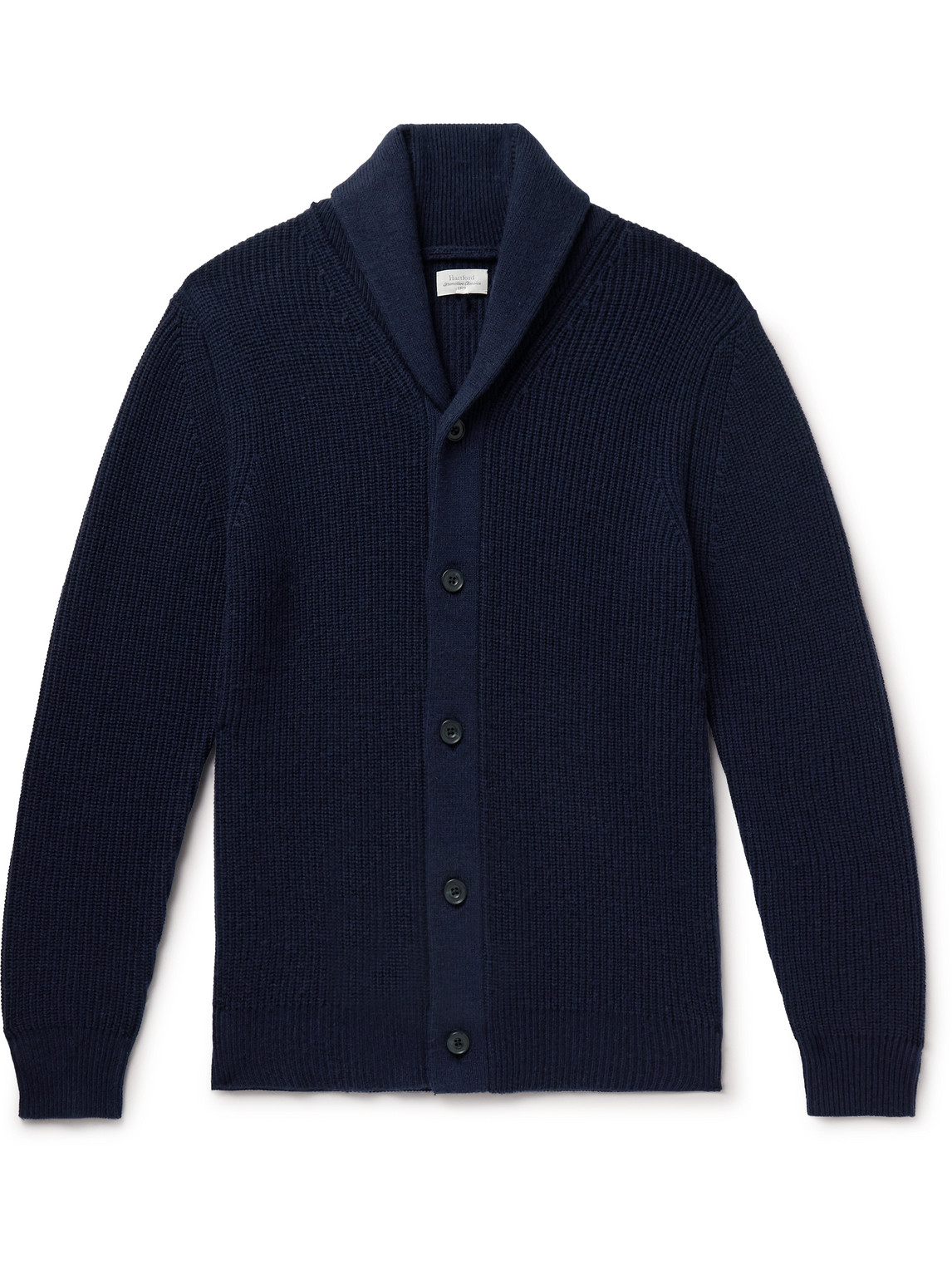 Shop Hartford Shawl-collar Ribbed Wool And Cashmere-blend Cardigan In Blue