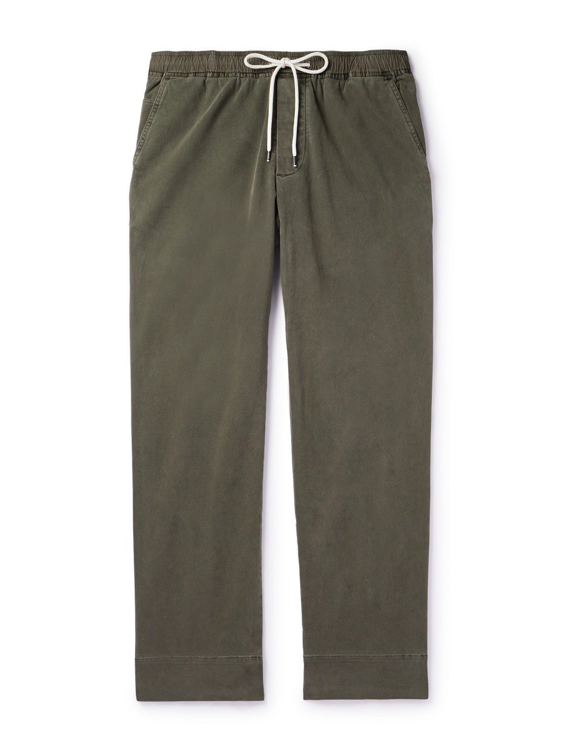 James Perse Slim-fit Straight-leg Brushed Cotton-blend Twill Drawstring Trousers In Green