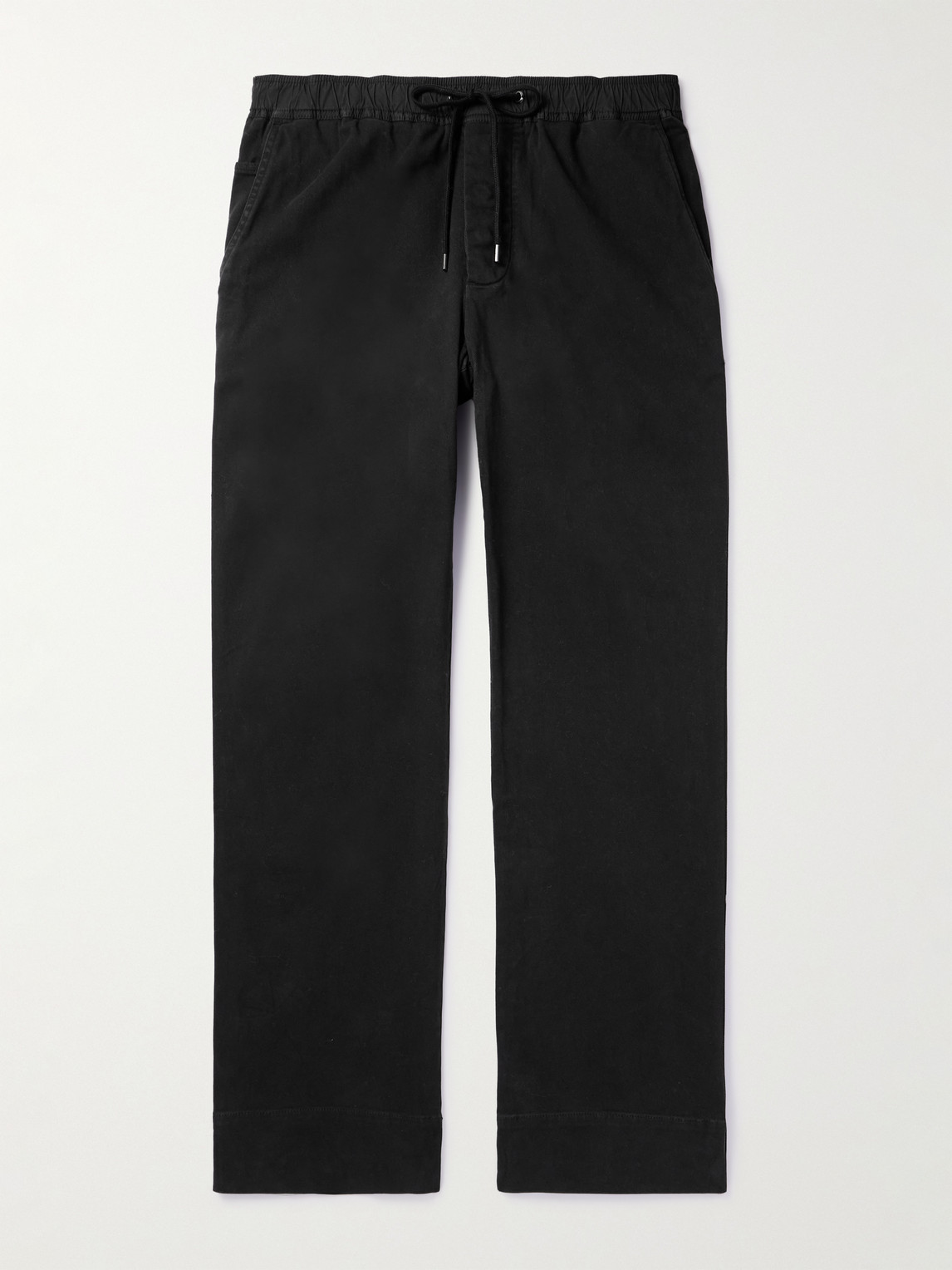 James Perse Slim-fit Straight-leg Brushed Cotton-blend Twill Drawstring Trousers In Black