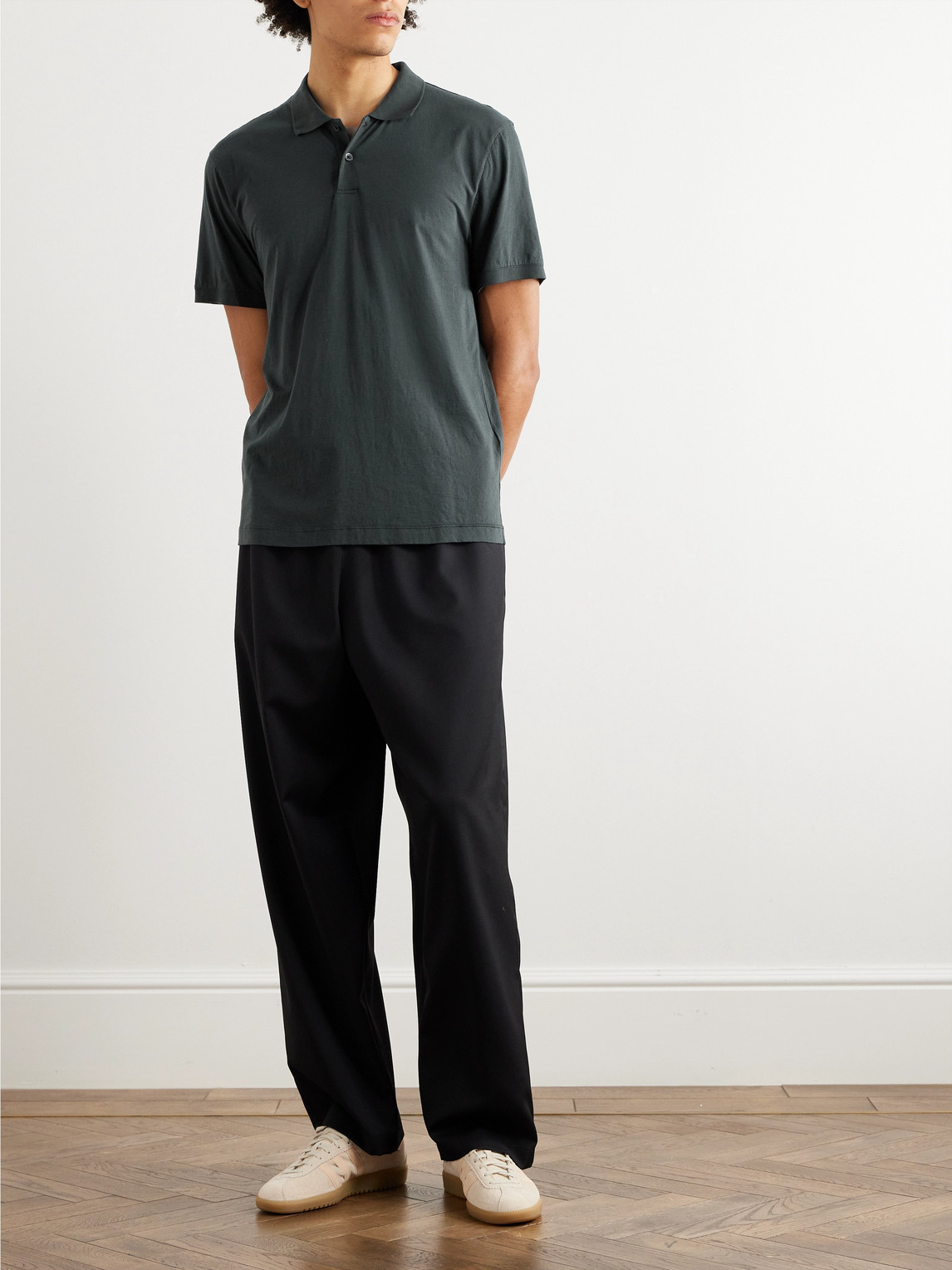 Shop James Perse Luxe Lotus Cotton-jersey Polo Shirt In Gray