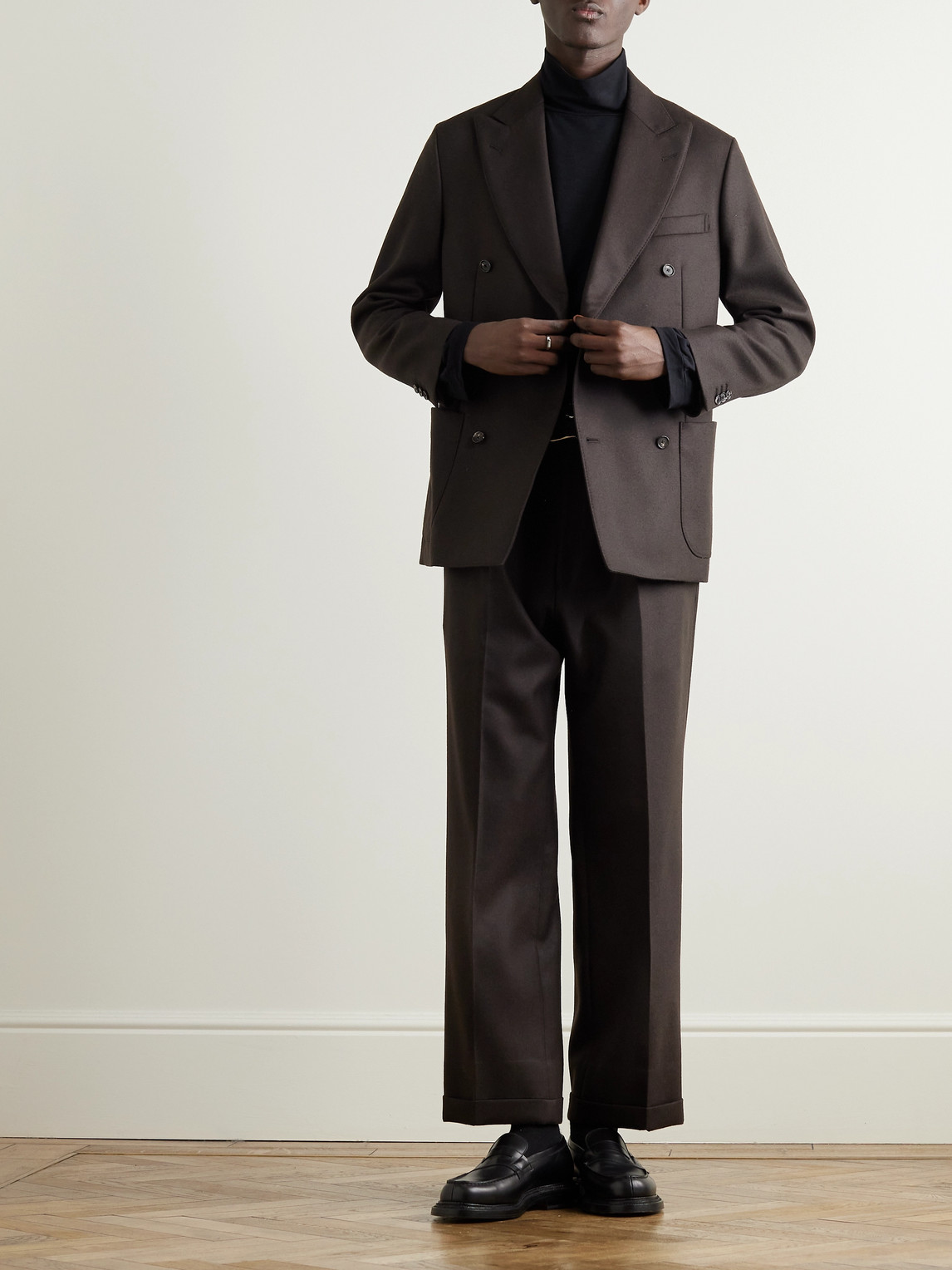 Shop Kaptain Sunshine Throwing Fits Straight-leg Pleated Wool Suit Trousers In Brown