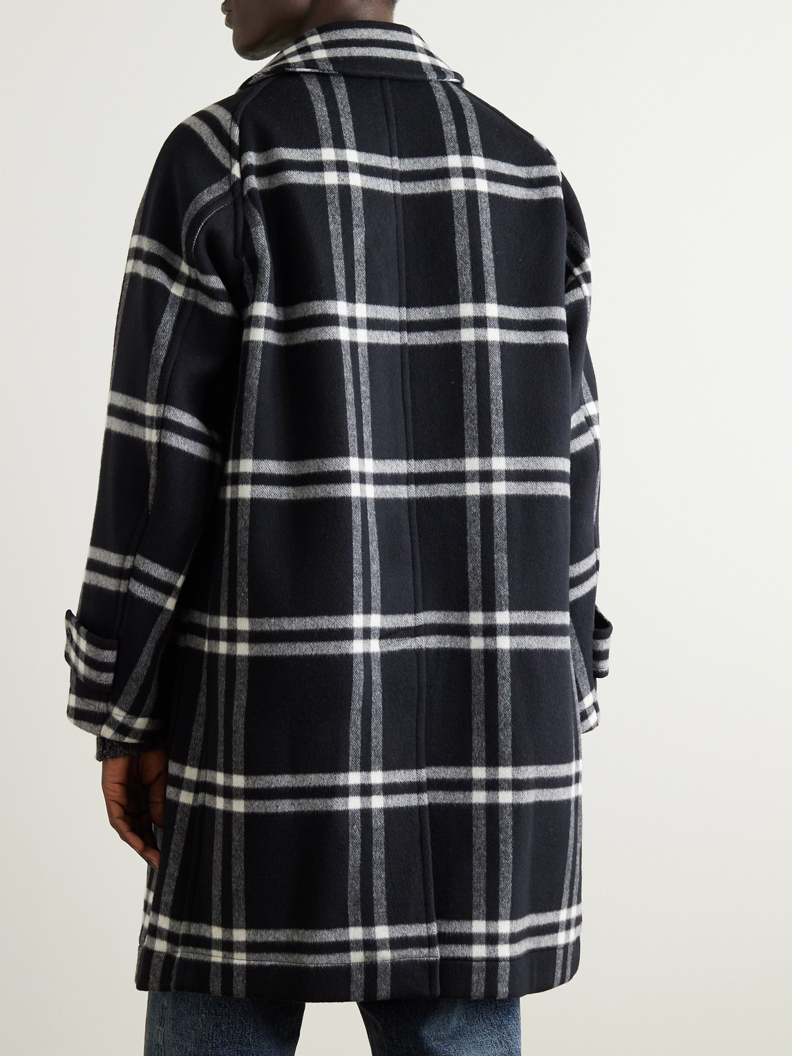 Shop Kaptain Sunshine Throwing Fits Checked Wool-flannel Coat In Black