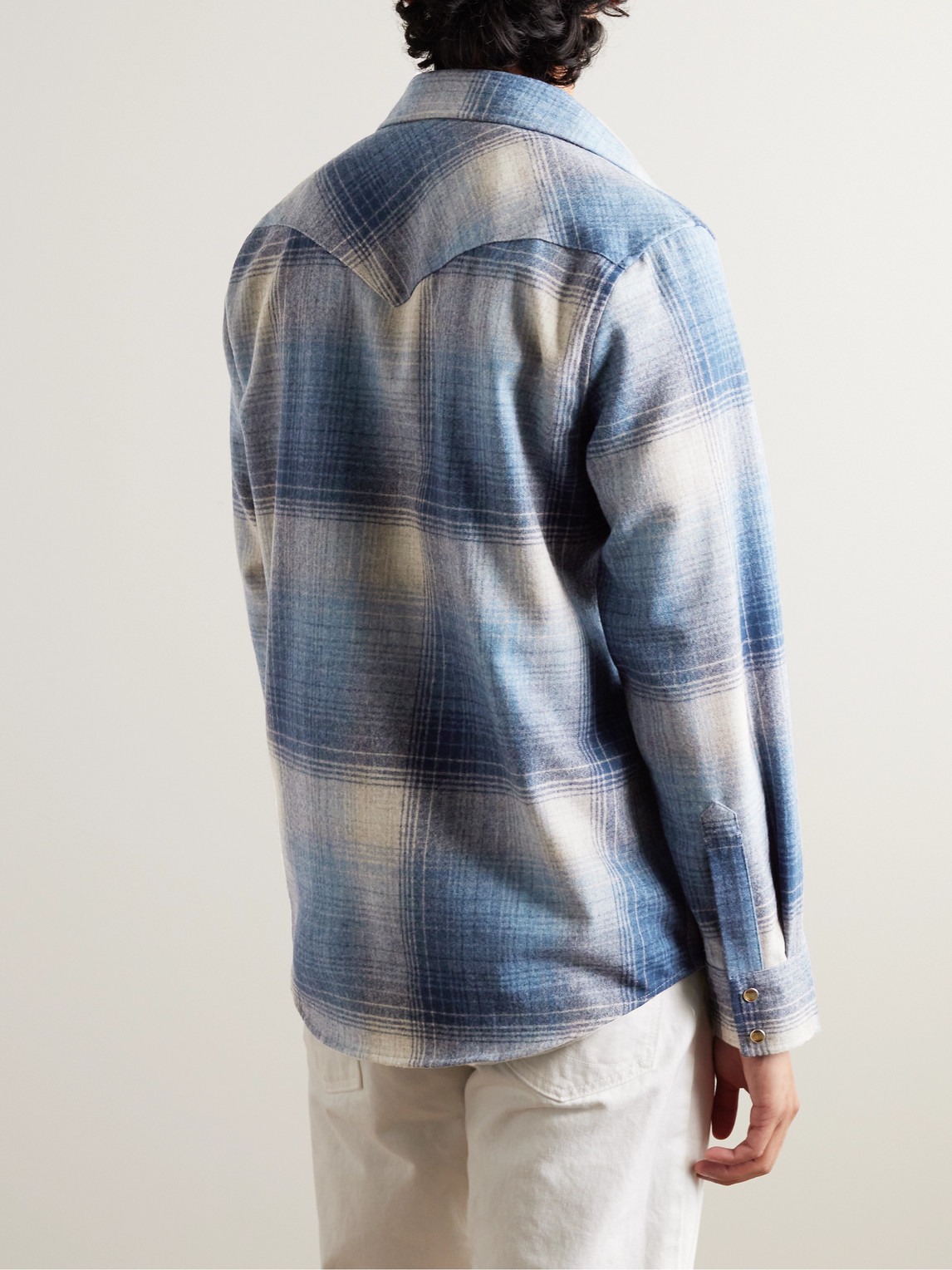 Pendleton Board Plaid Wool Flannel Button-up Shirt In Blue