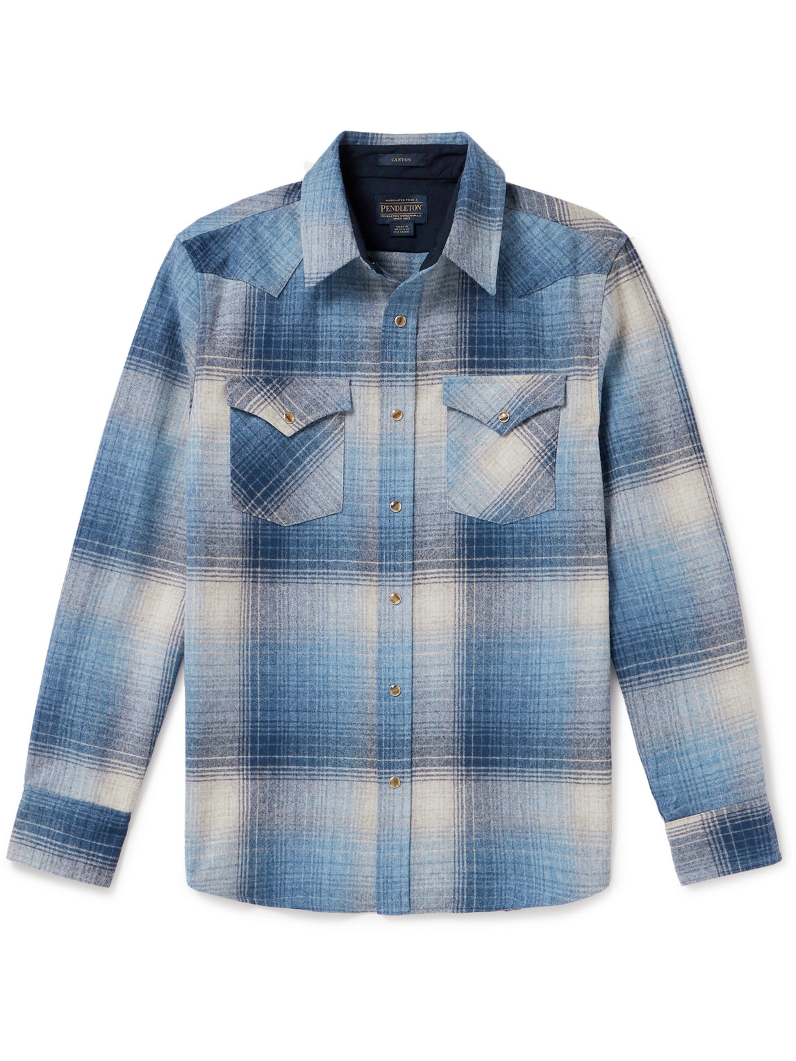 Pendleton Board Plaid Wool Flannel Button-up Shirt In Blue