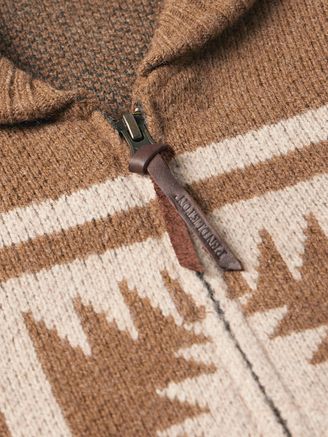 Shop Pendleton Harding Shawl-collar Wool-jacquard Zip-up Cardigan In Brown