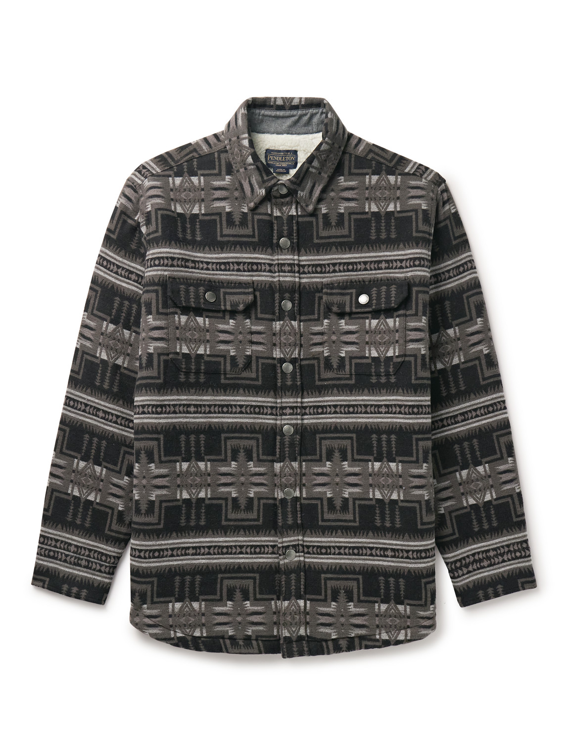 Pendleton Faux Shearling-lined Cotton-jacquard Overshirt In Gray