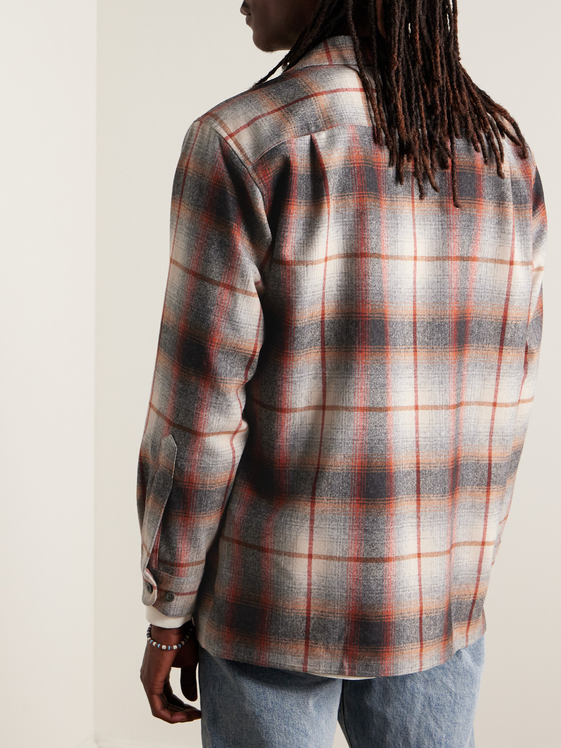 Shop Pendleton Board Convertible-collar Checked Virgin Wool Shirt In Gray