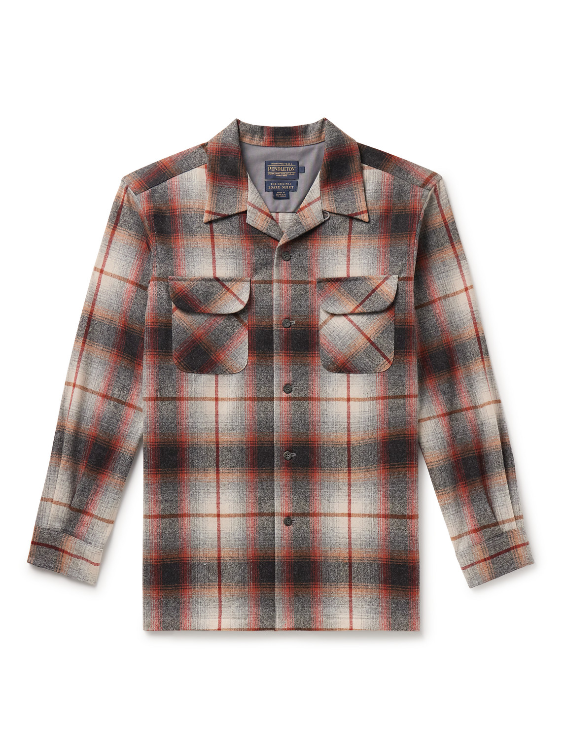 Pendleton Board Convertible-collar Checked Virgin Wool Shirt In Gray