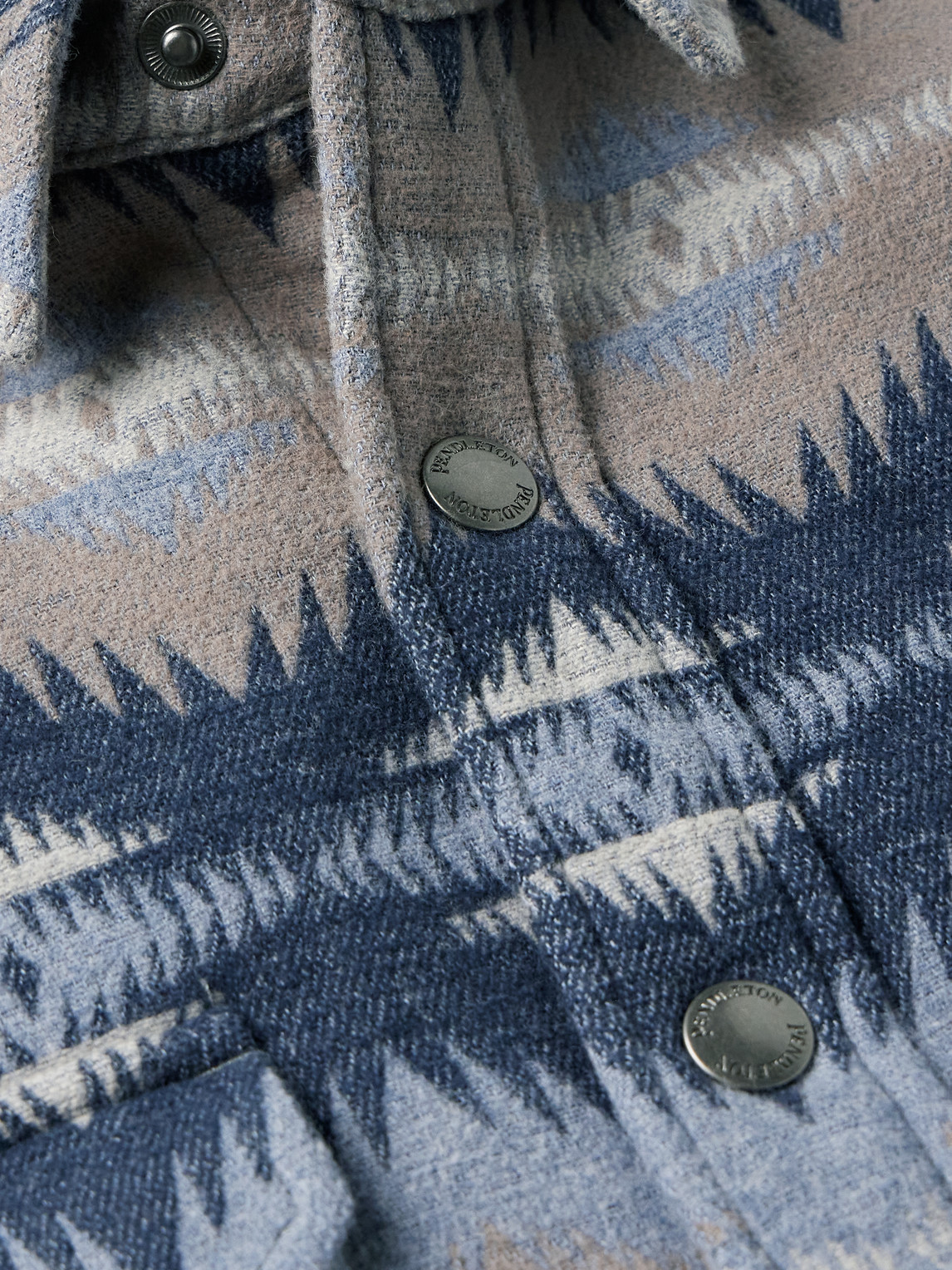 Shop Pendleton Faux Shearling-lined Cotton-jacquard Overshirt In Blue
