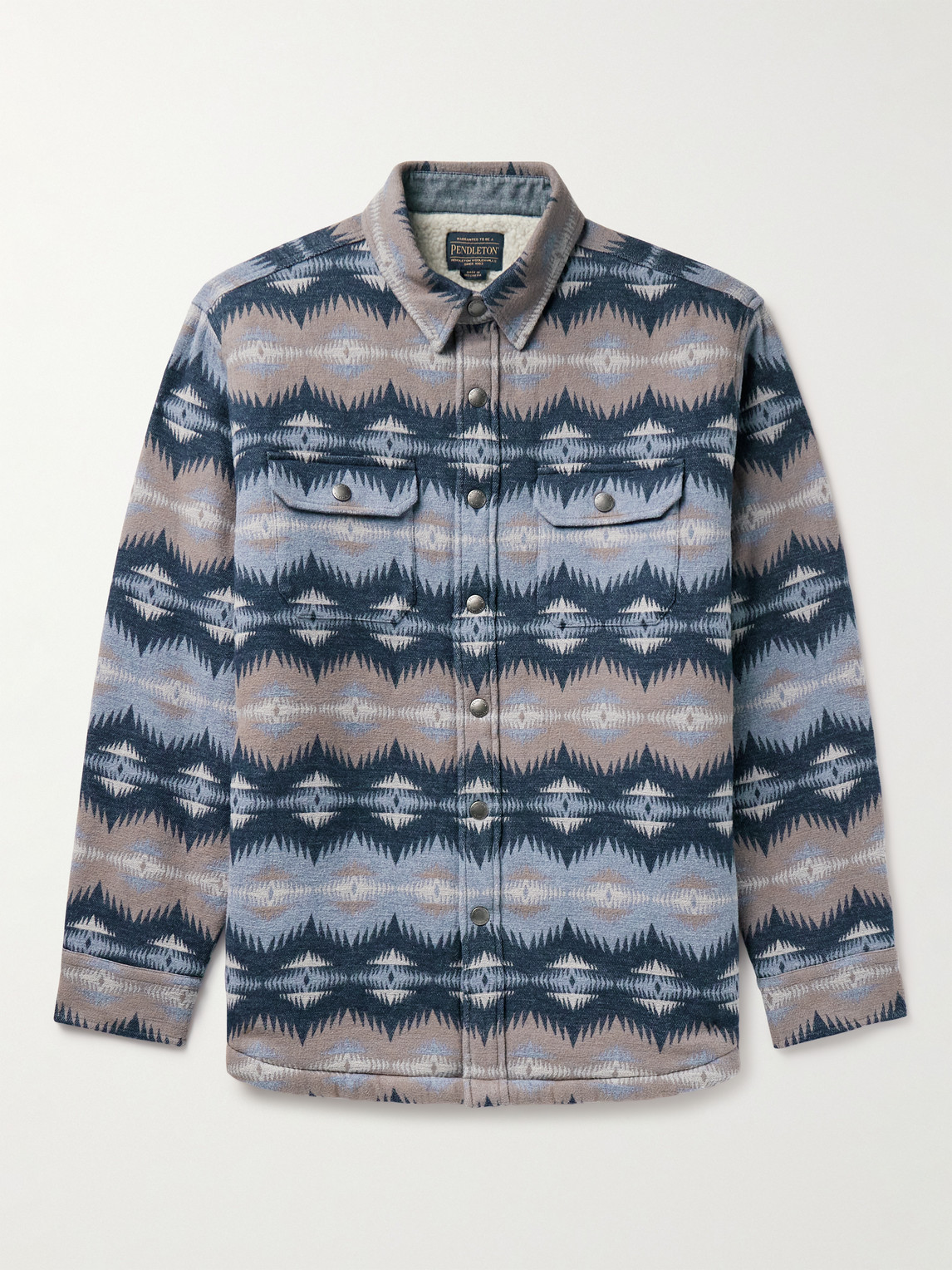 Pendleton Faux Shearling-lined Cotton-jacquard Overshirt In Blue