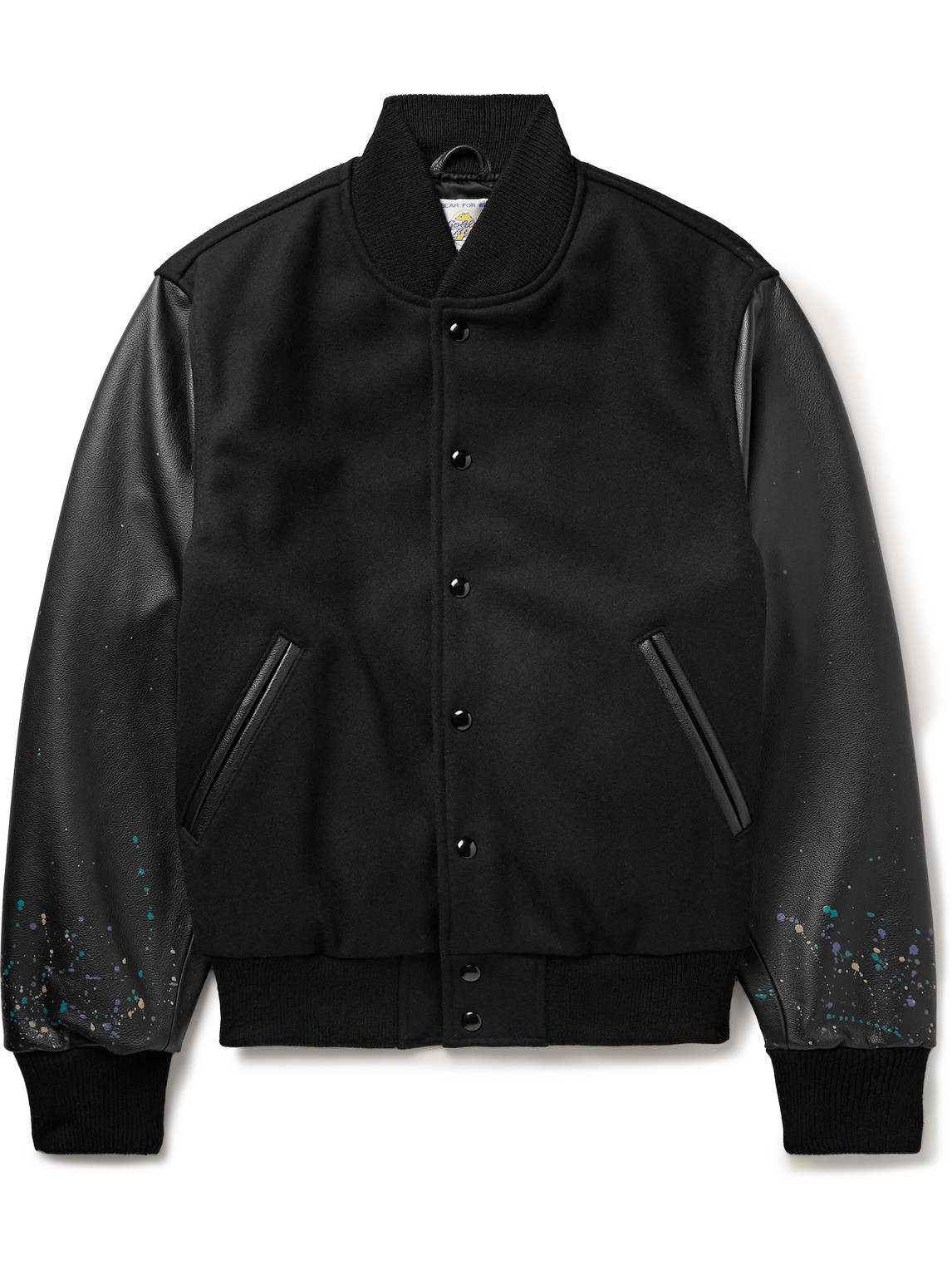 Golden Bear The Albany Wool-blend And Paint-splattered Leather Bomber Jacket In Black