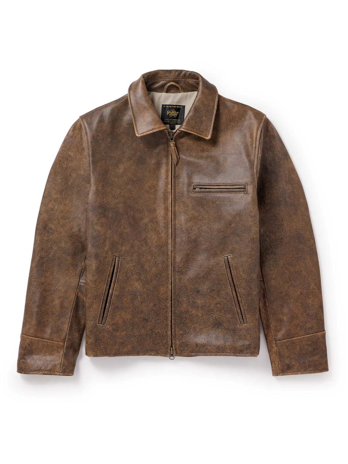 Golden Bear The Waterfront Slim-fit Cracked-leather Jacket In Brown