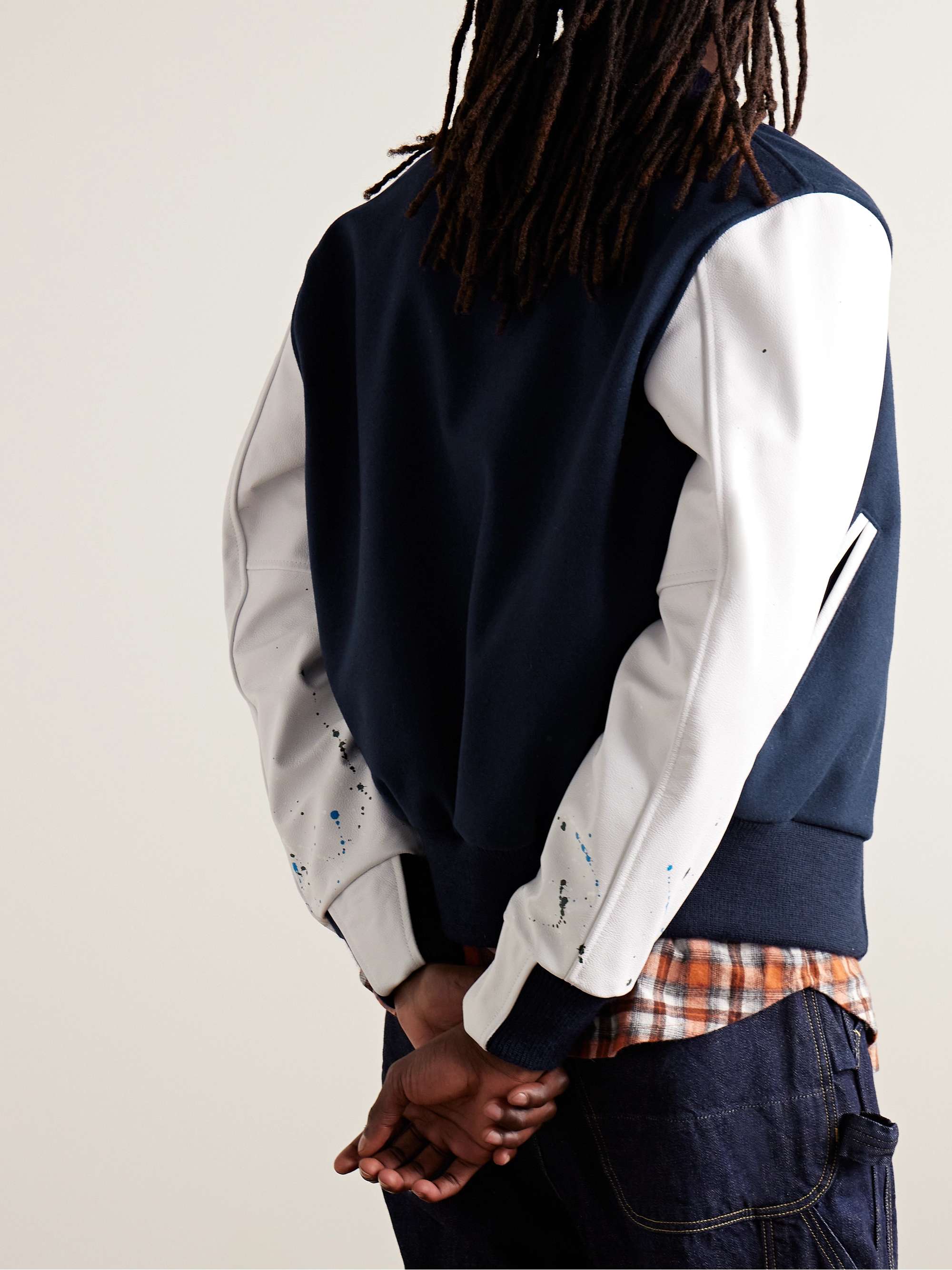 GOLDEN BEAR The Albany WoolBlend and PaintSplattered Leather Bomber