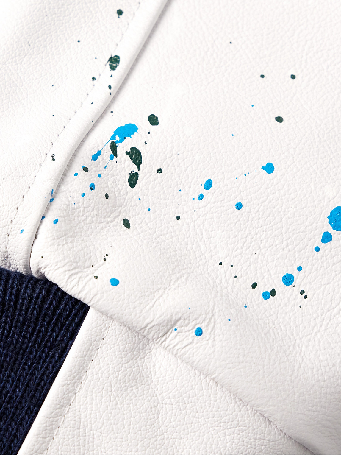 Shop Golden Bear The Albany Wool-blend And Paint-splattered Leather Bomber Jacket In Blue