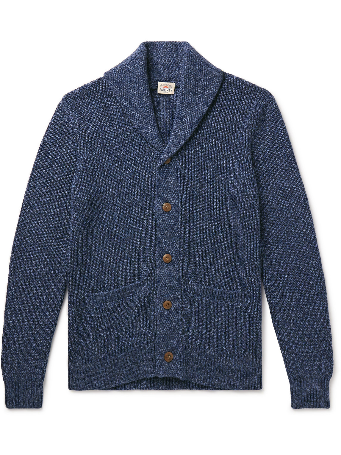 Shop Faherty Shawl-collar Cotton And Cashmere-blend Cardigan In Blue