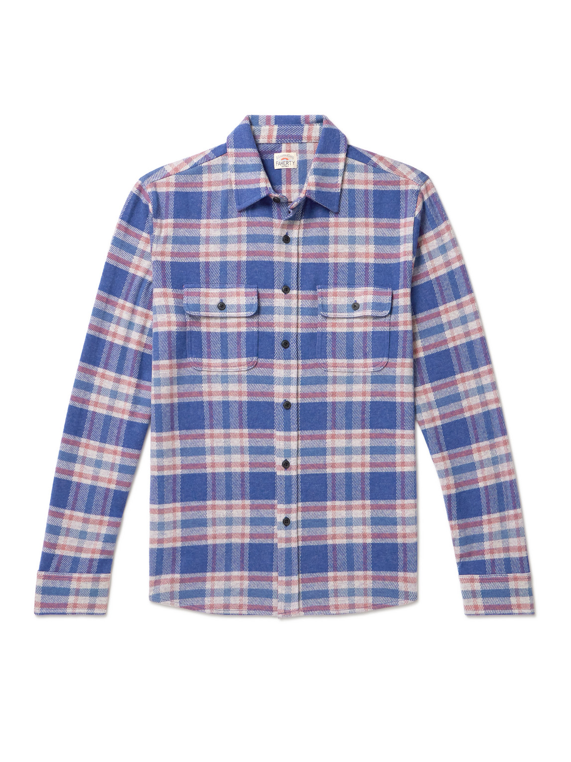 Shop Faherty Legend™ Checked Recycled Knitted Shirt In Blue