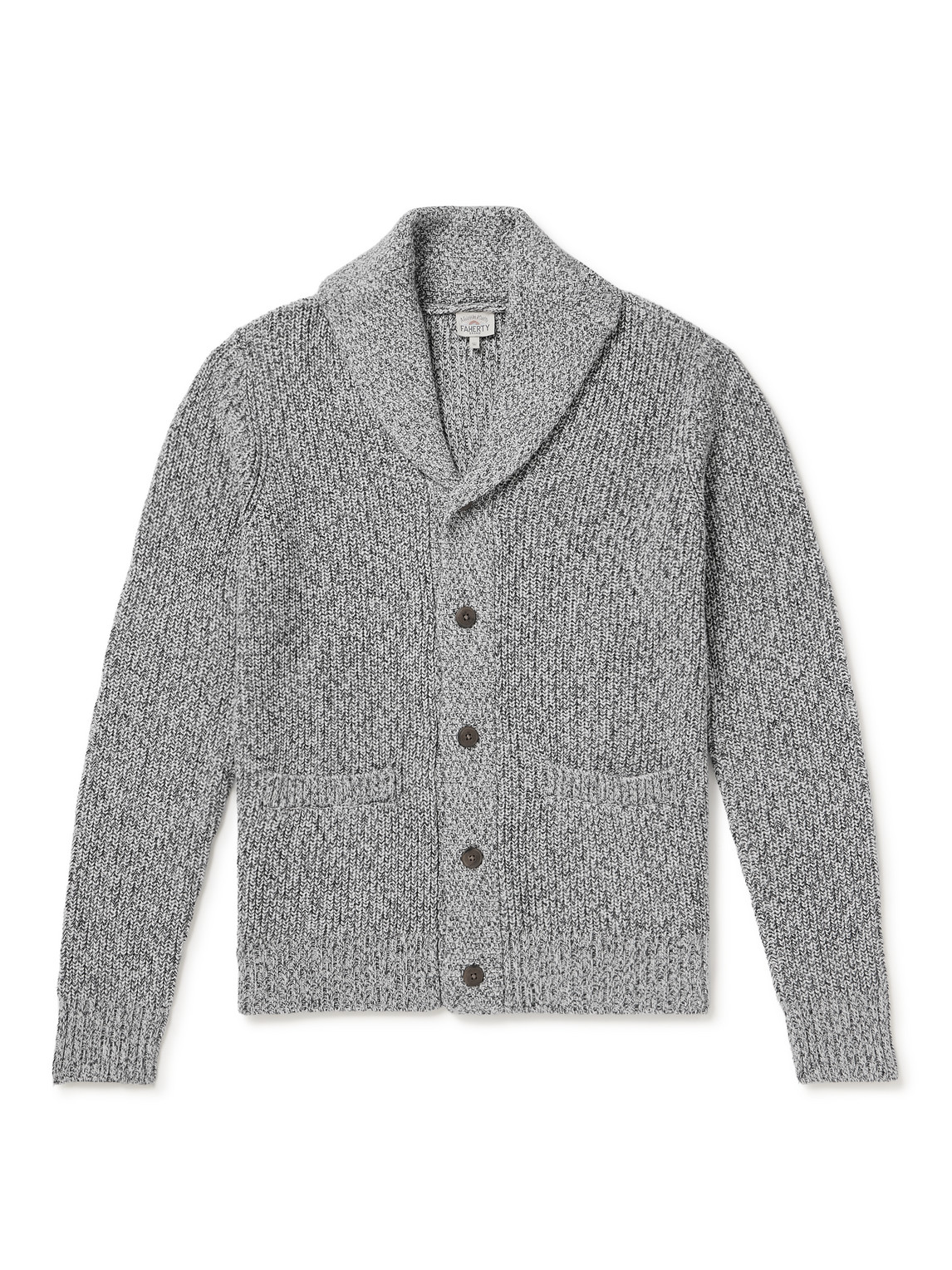 Faherty Shawl-collar Cotton And Cashmere-blend Cardigan In Gray