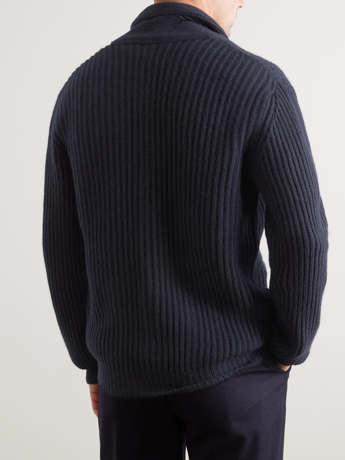 Shop Allude Shawl-collar Ribbed Cashmere Cardigan In Blue
