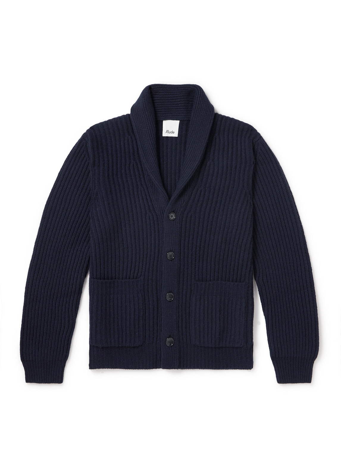 Allude Shawl-collar Ribbed Cashmere Cardigan In Blue