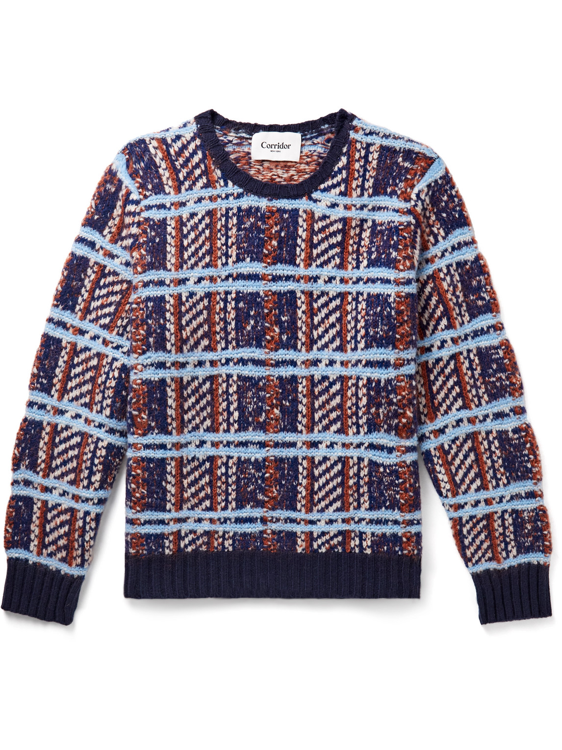 Corridor Checked Merino Wool-blend Sweater In Blue