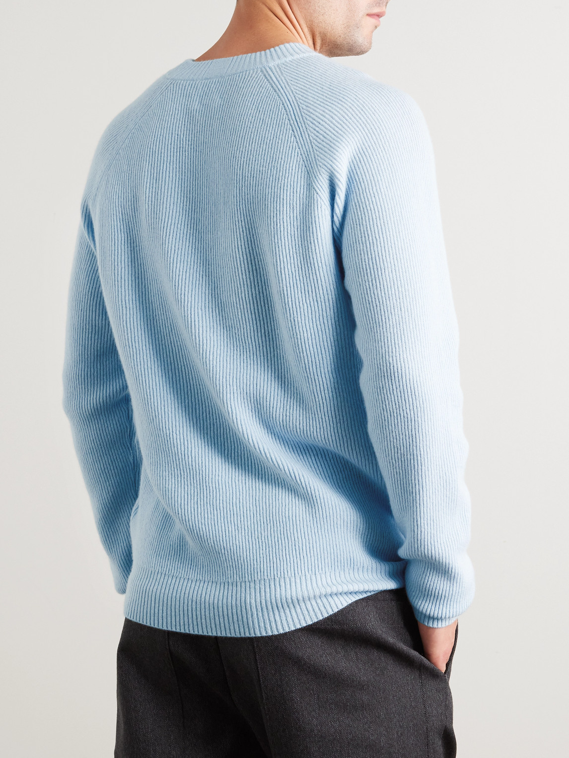 Shop Allude Ribbed Stretch-cashmere Sweater In Blue