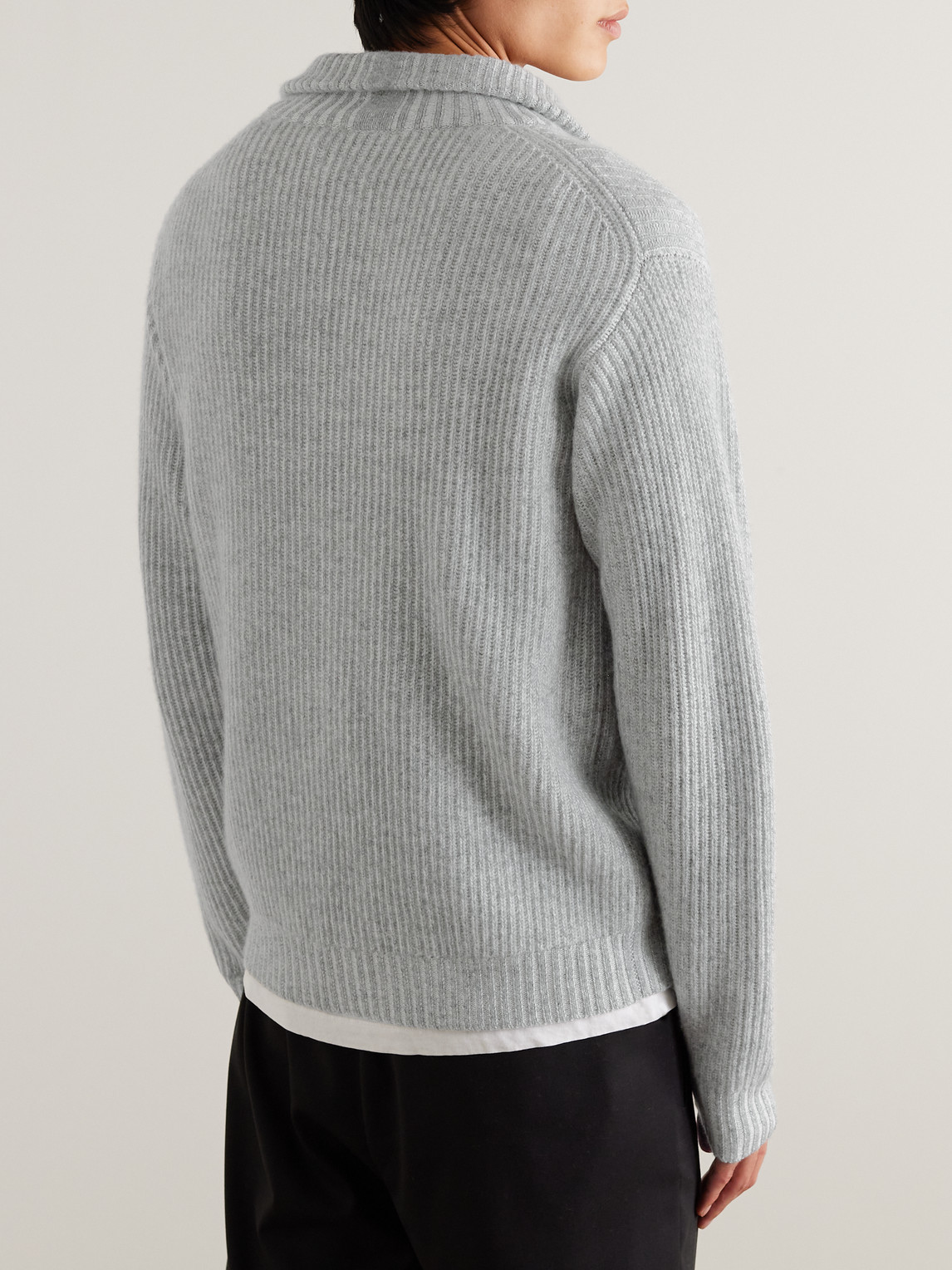Shop Allude Ribbed Cashmere Cardigan In Gray