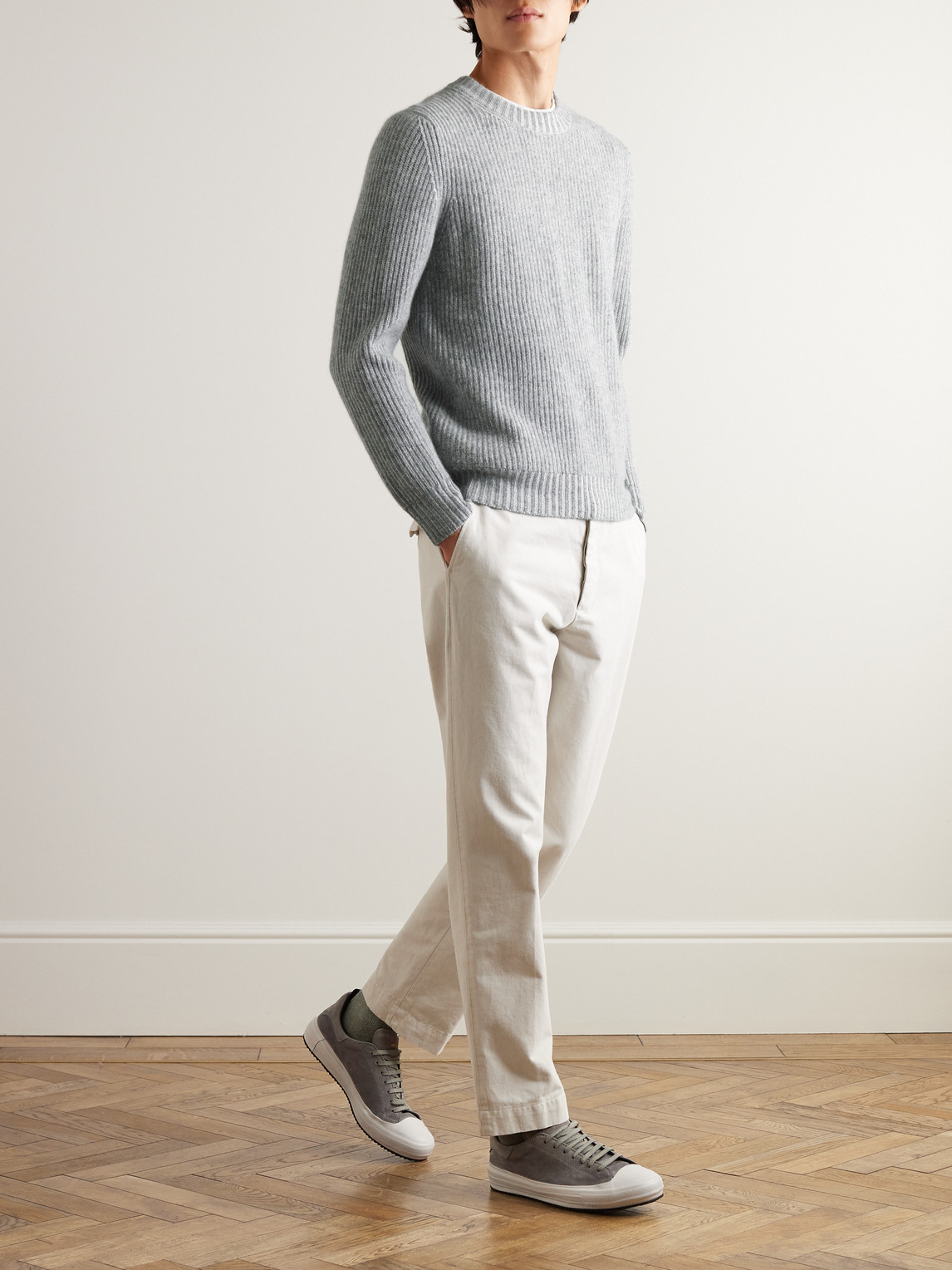 Shop Allude Ribbed Cashmere Sweater In Gray