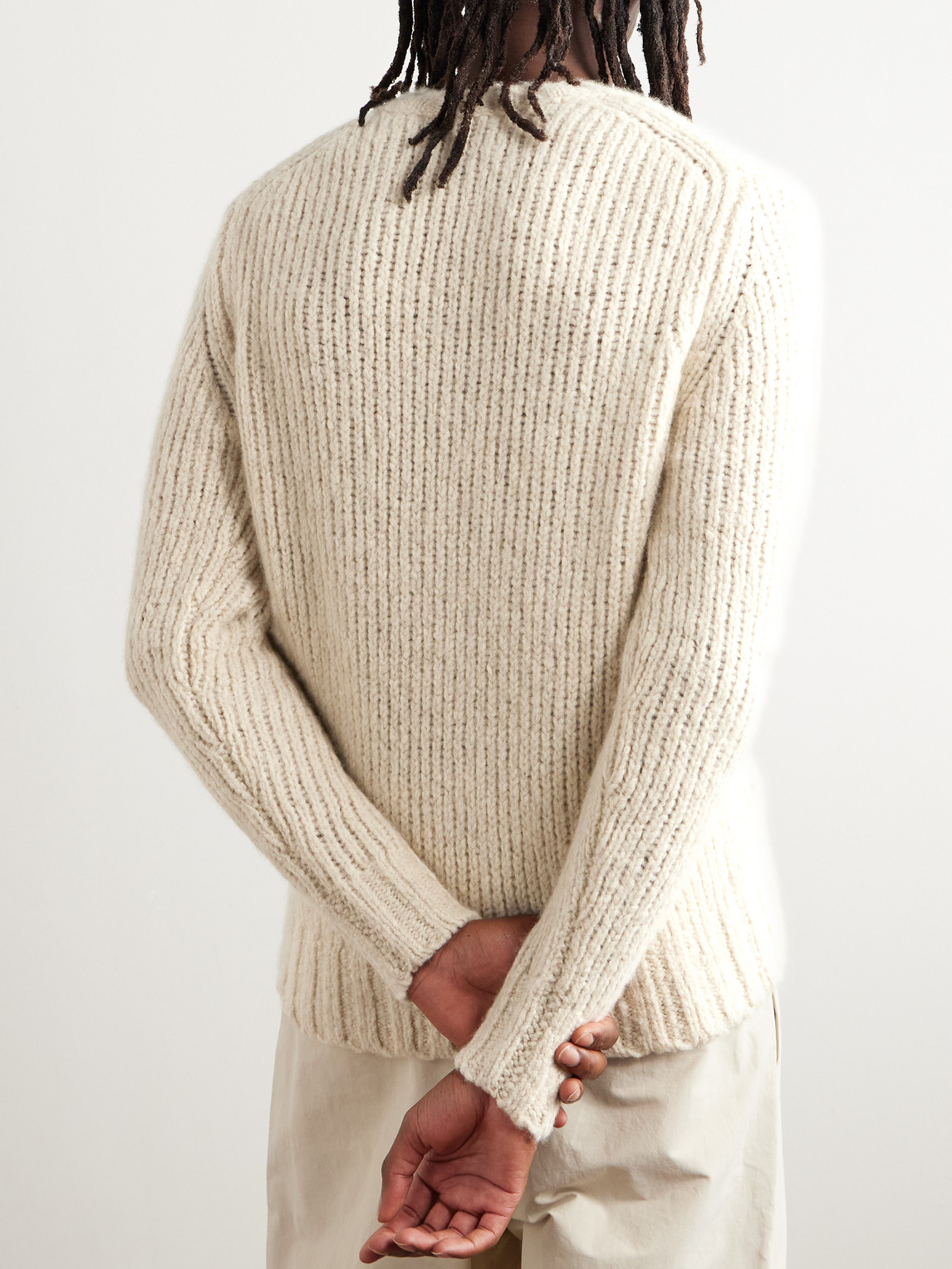 Shop Allude Ribbed Cashmere And Silk-blend Sweater In Neutrals