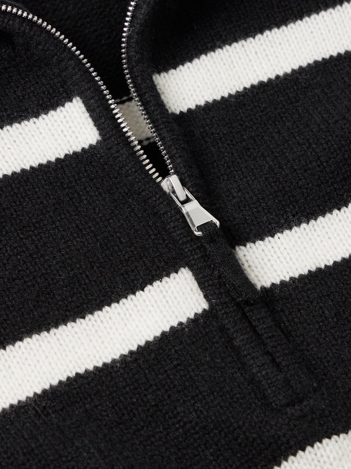Shop Allude Striped Wool And Cashmere-blend Half-zip Sweater In Black