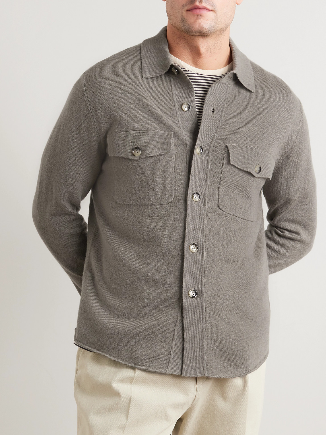 Shop Allude Virgin Wool And Cashmere-blend Overshirt In Gray