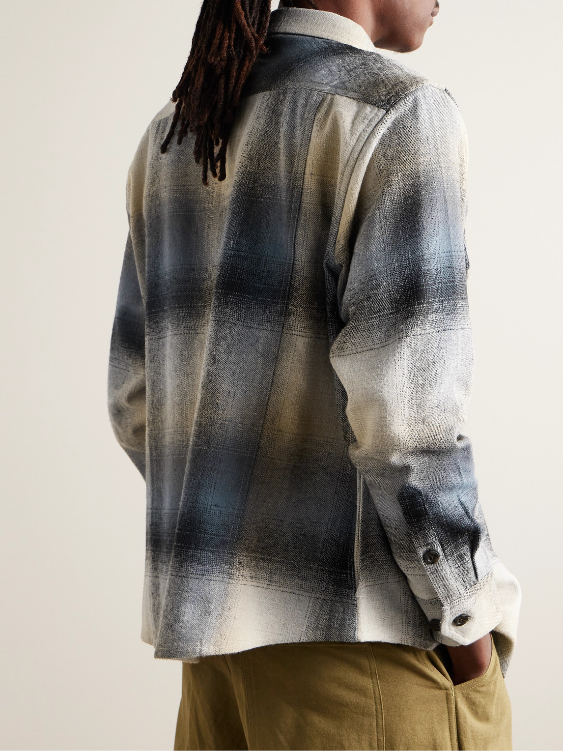 Shop Corridor Kingston Checked Recycled Cotton-blend Flannel Overshirt In Blue