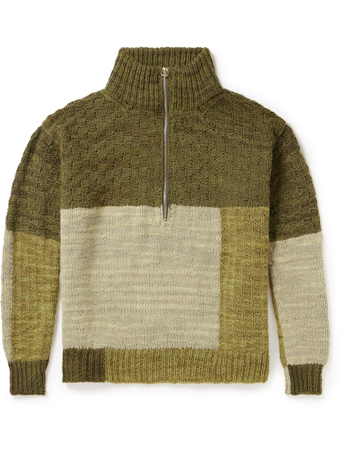 Karu Research Throwing Fits Patchwork Knitted Half-zip Jumper In Green