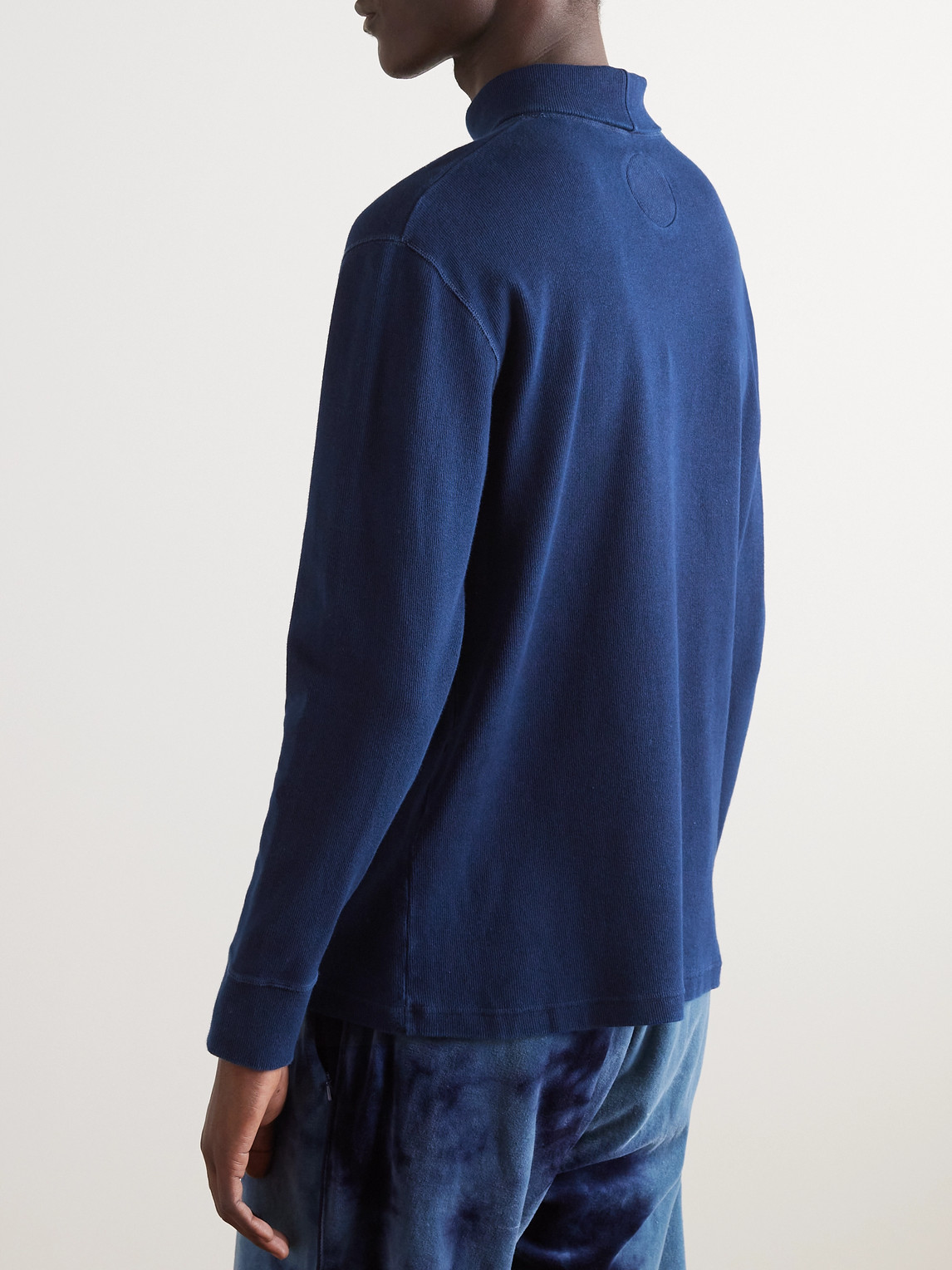 Shop Blue Blue Japan Indigo-dyed Ribbed Cotton-blend Jersey Rollneck T-shirt In Blue