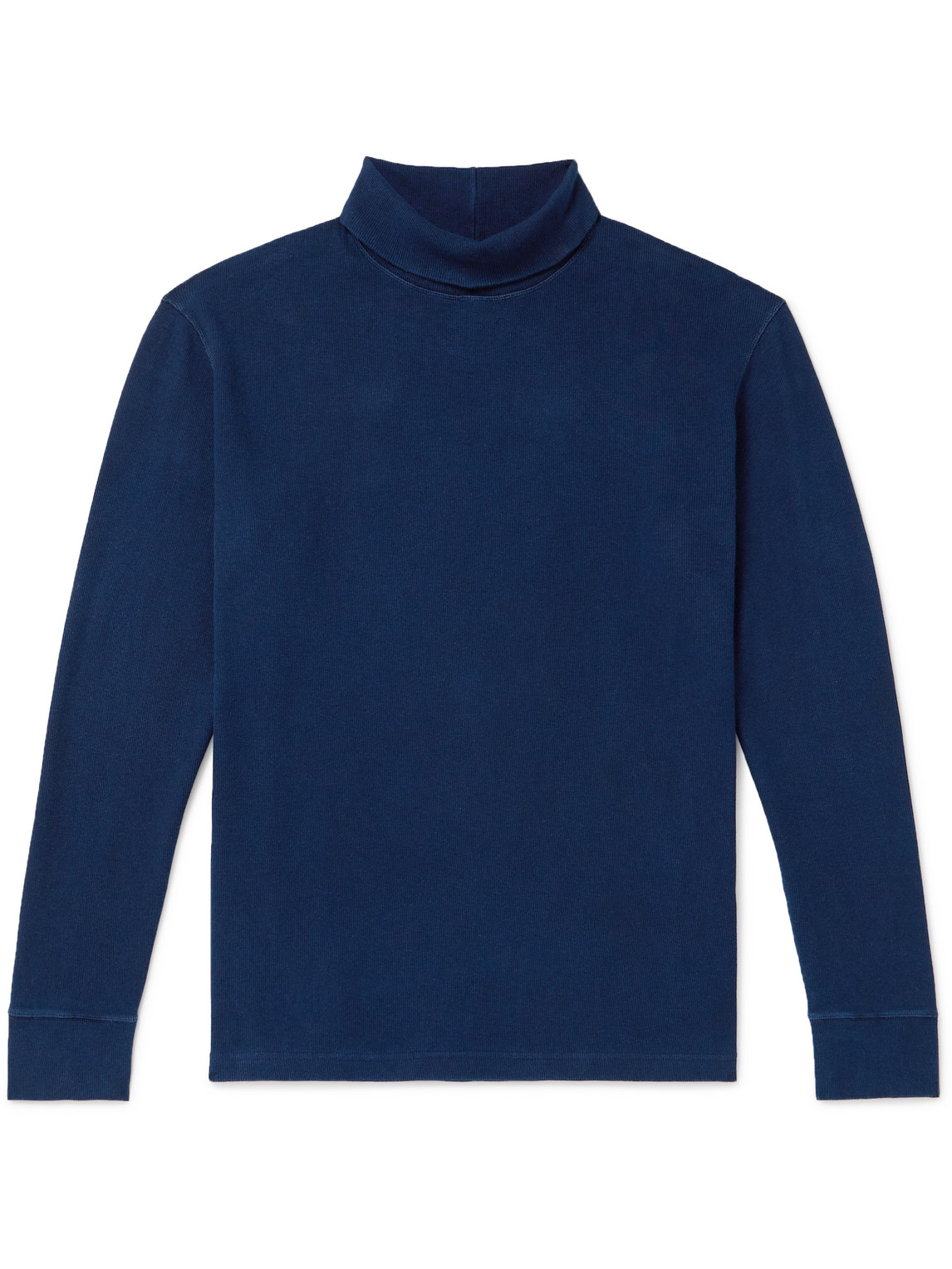 Blue Blue Japan Indigo-dyed Ribbed Cotton-blend Jersey Rollneck T-shirt In Blue