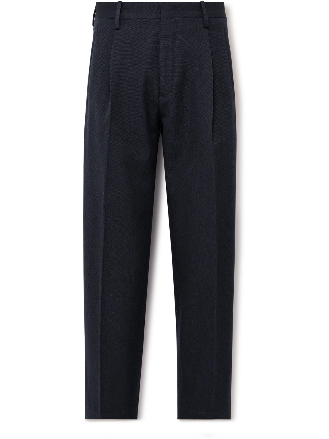 Incotex Slim-fit Tapered Pleated Virgin Wool And Cotton-blend Trousers In Blue