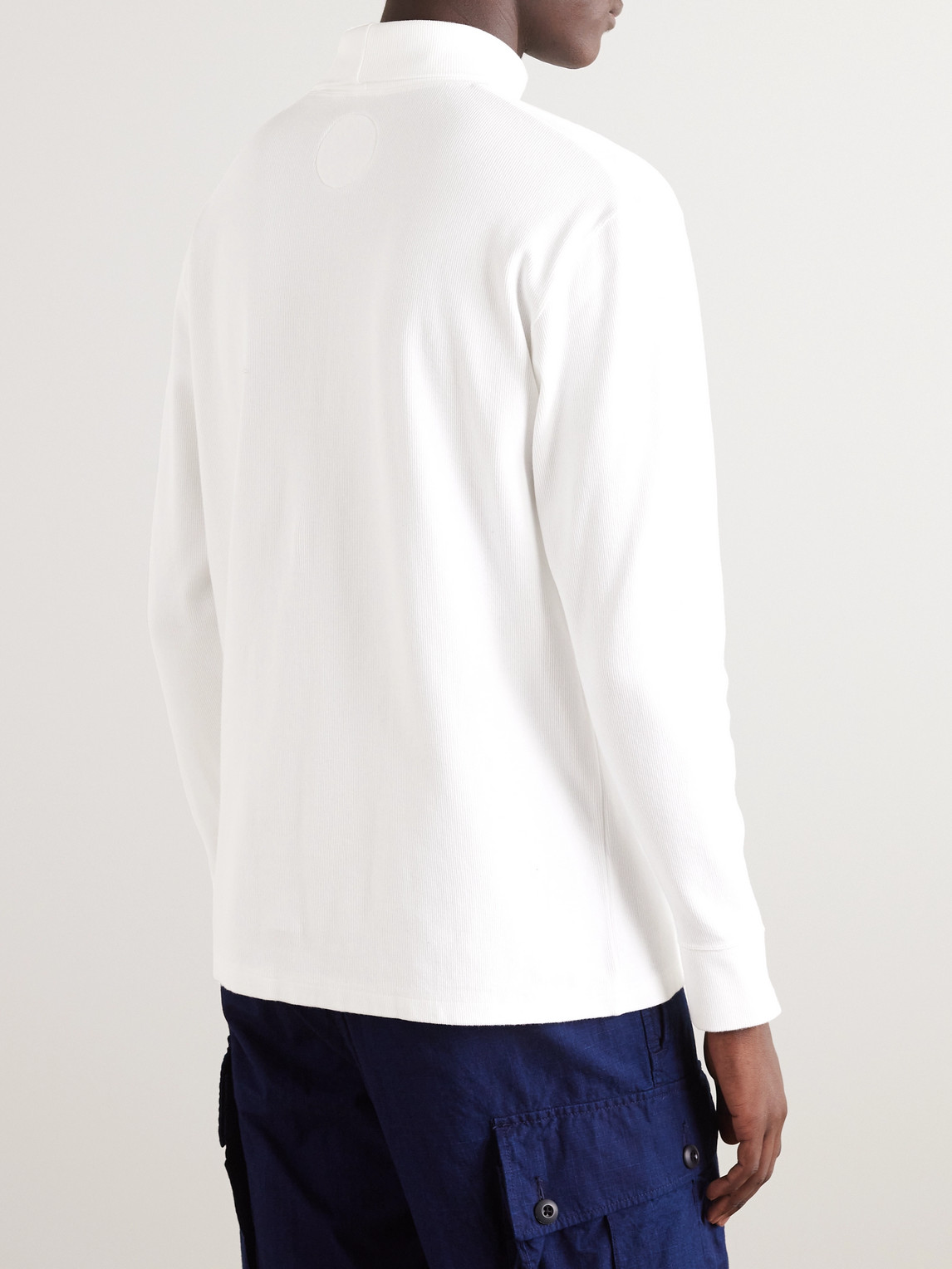 Shop Blue Blue Japan Ribbed Cotton-blend Jersey Rollneck T-shirt In White
