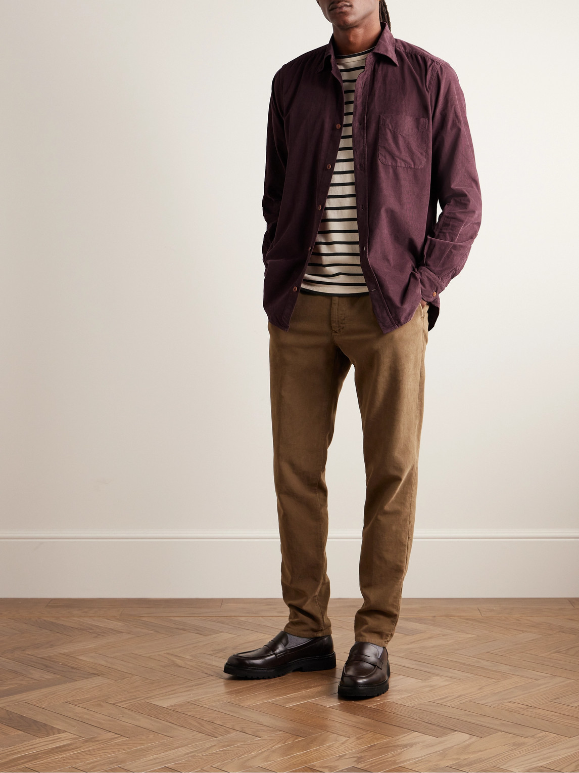 Shop Incotex Glanshirt Cotton-corduroy Shirt In Burgundy