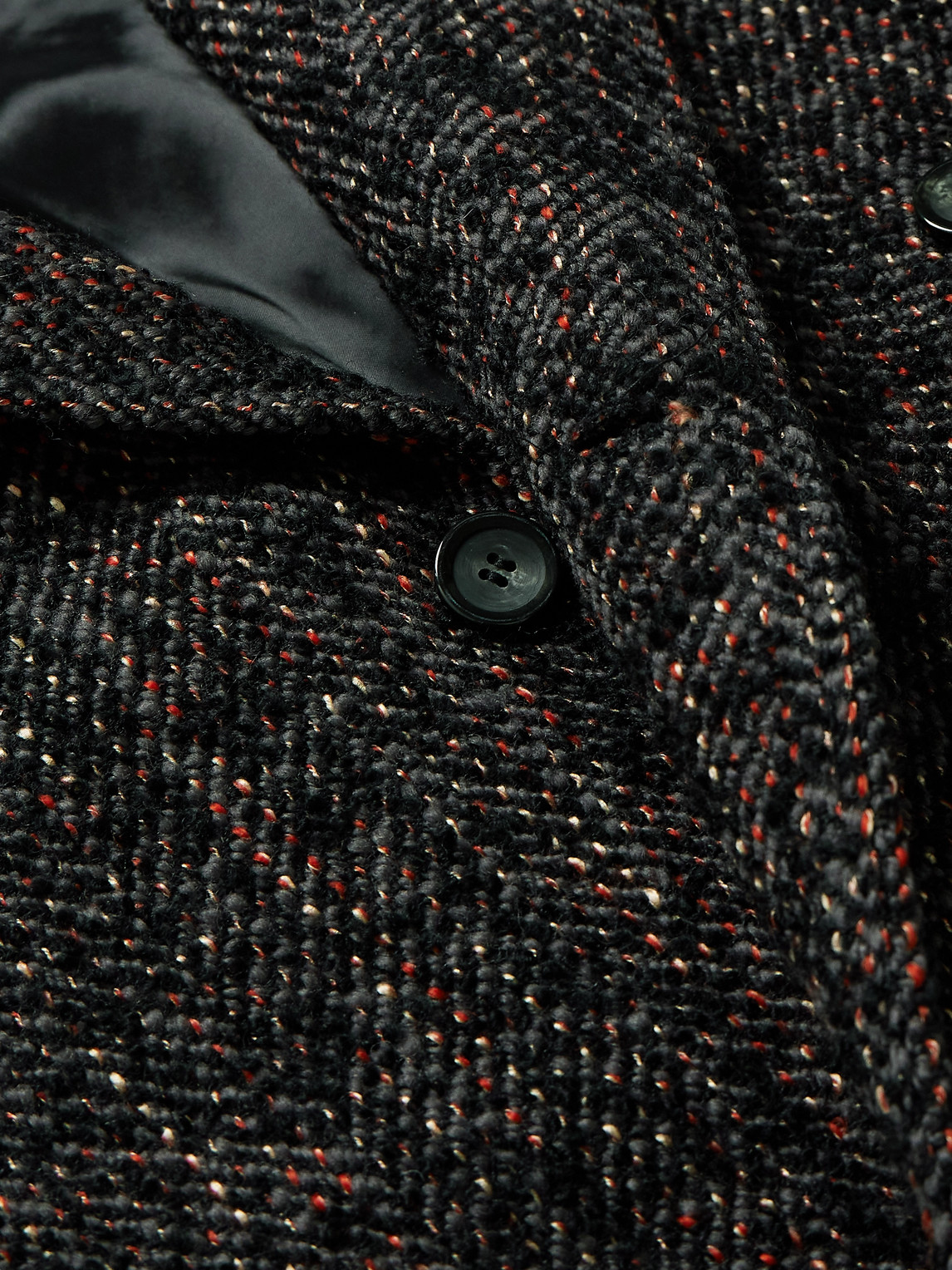 Shop Blue Blue Japan Double-breasted Wool-blend Tweed Coat In Black