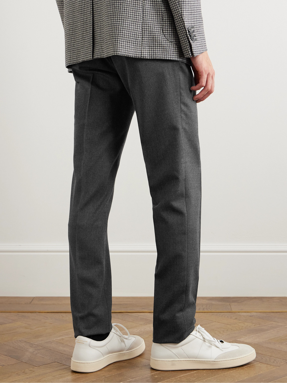 Shop Incotex Slim-fit Pleated Wool-blend Flannel Trousers In Gray