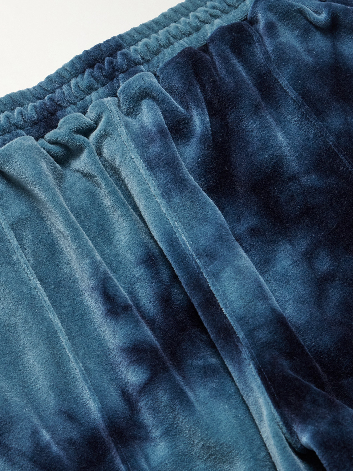 Shop Blue Blue Japan Kagozome Straight-leg Tie-dyed Cotton-blend Velour Track Pants In Blue