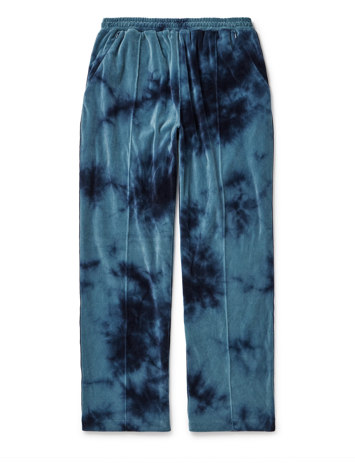 Blue Blue Japan Kagozome Straight-leg Tie-dyed Cotton-blend Velour Track Trousers In Blue