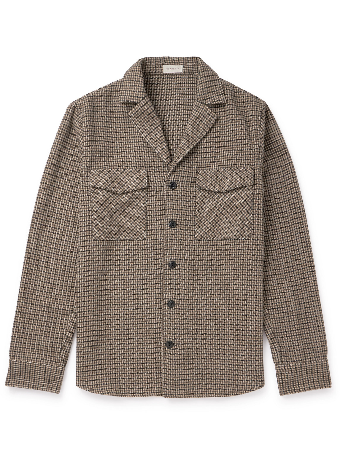 Incotex Camp-collar Houndstooth Flannel Overshirt In Brown