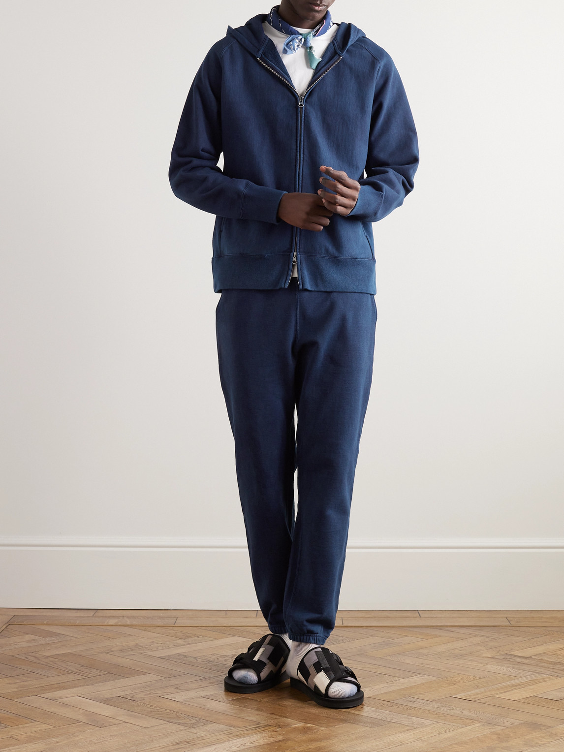 Shop Blue Blue Japan Tapered Indigo-dyed Cotton-jersey Sweatpants In Blue