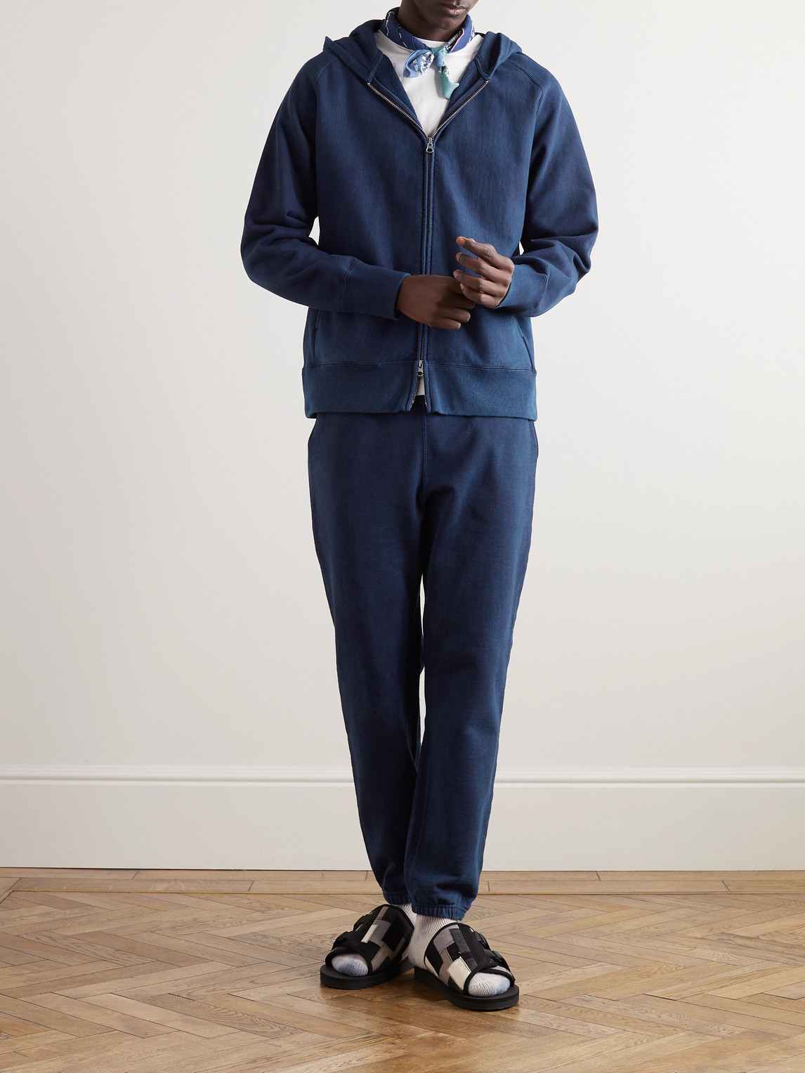 Blue Blue Japan Tapered Indigo-dyed Cotton-jersey Sweatpants In Blue