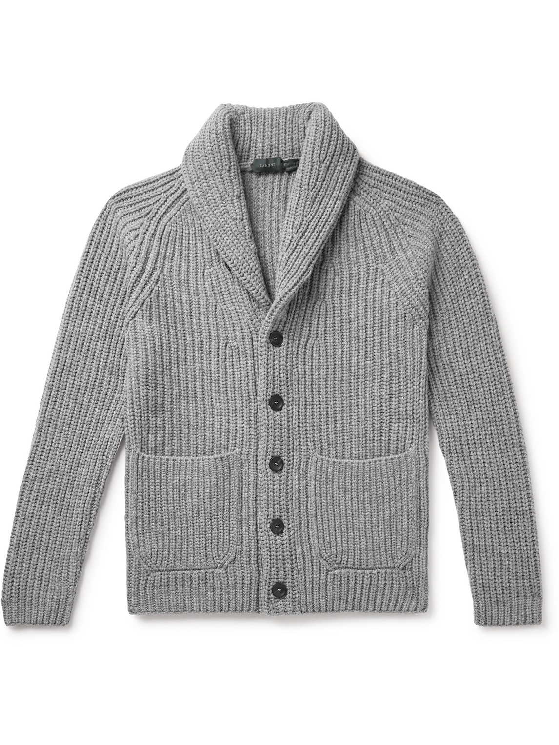 Incotex Slim-fit Shawl-collar Ribbed Wool Cardigan In Gray